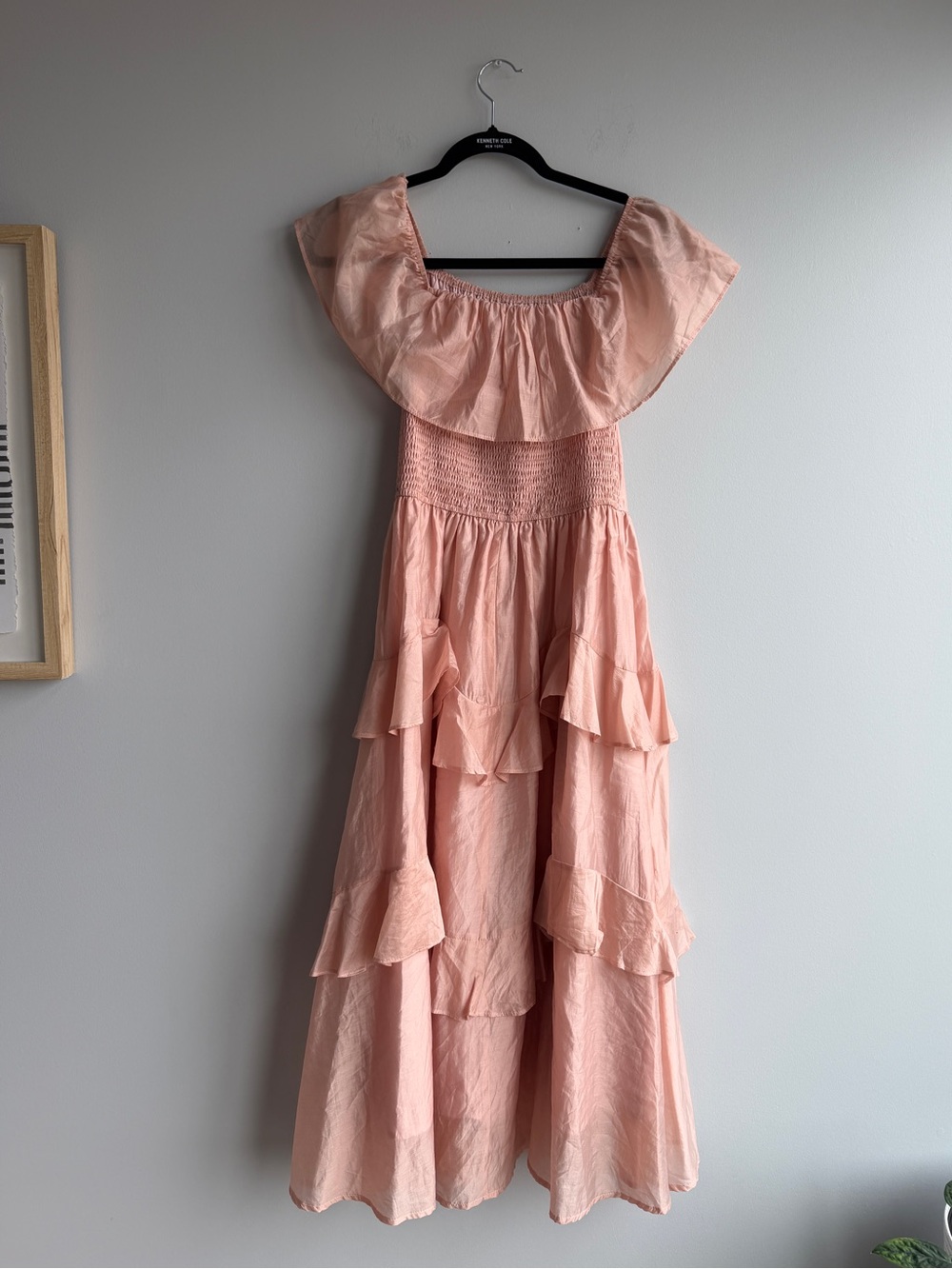 Off-Shoulder Blush Pink Ruffle Tiered Maxi Dress